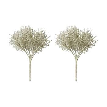 2PK E Style Santolina Bush Indoor Artificial Plant Stem Fabric Wire 23x23x27cm