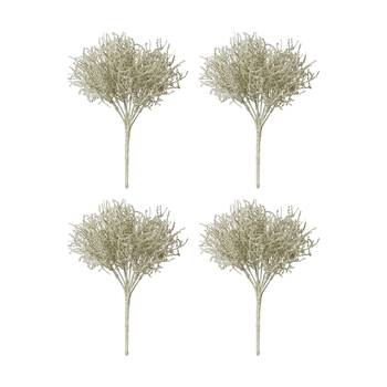 4PK E Style Santolina Bush Indoor Artificial Plant Stem Fabric Wire 23x23x27cm