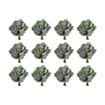 12PK E Style Echeveria Opalina Pick Artificial Succulent Stem Plastic Wire Grey