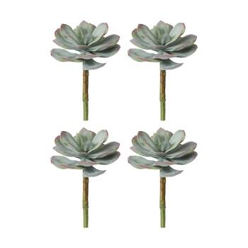 4PK E Style Echeveria Prince Stem Artificial Succulent Plastic Wire Green Red