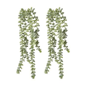 2PK E Style String Of Pearls Artificial Plant Stem Plastic Wire Grey Green 42cm