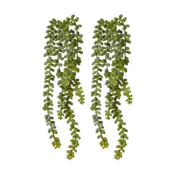2PK E Style String Of Pearls Artificial Plant Stem Green Plastic Wire 42cm