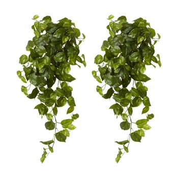 2PK E Style Pothos Golden Hanging Plant Artificial Variegated Plastic Wire 104cm