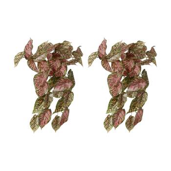 2PK E Style Aglaonema Hanging Plant Realistic Artificial Green Pink 27x22x40cm