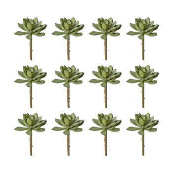 12PK E Style Echeveria Stem Artificial Plant Indoor Decoration Green 11x11x14cm