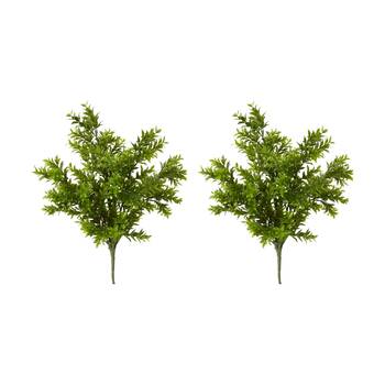 2PK E Style Tea Leaf Bush Plastic Wire Indoor Plant Decor Green 30x30x41cm