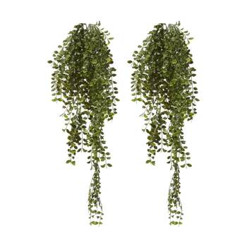 2PK E Style Ruscus Hanging Bush Plastic Indoor Outdoor Plant Green 30x22x86cm