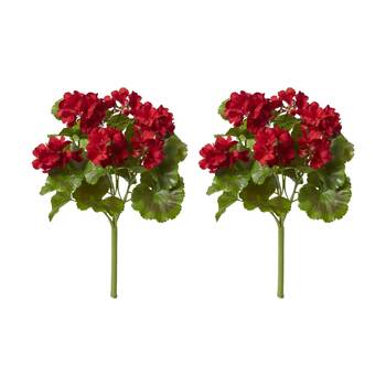 2PK E Style Geranium Outdoor Bush Artificial Plant Indoor Use Red 23x26x41cm