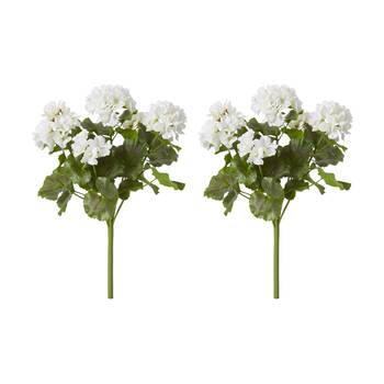 2PK E Style Geranium Outdoor Bush Artificial Plant Indoor Use White 23x26x41cm