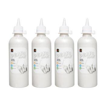 4PK Educational Colours Pearl Paint Junior Student Acrylic White 500ml