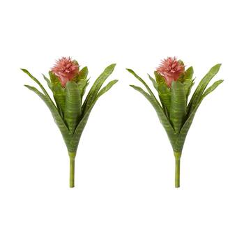 2PK E Style Bromeliad Plant Artificial Fully Assembled Pink Green 30x30x50cm