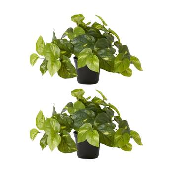 2PK E Style Pothos Golden Potted Plant Variegated Artificial Decor 35x35x24cm