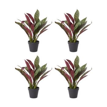 4PK E Style Calathea Zebra Plant Potted Plastic Fabric Wire Red Green 42x38x49cm