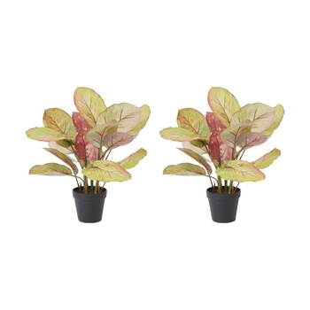 2PK E Style Aglaonema Plant Potted Plastic Fabric Wire Green Red 42x34x46cm
