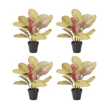4PK E Style Aglaonema Plant Potted Plastic Fabric Wire Green Red 42x34x46cm
