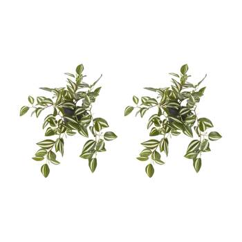 2PK E Style Wandering Jew Plant Potted Plastic Fabric Wire Green 34x28x36cm