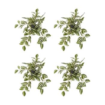 4PK E Style Wandering Jew Plant Potted Plastic Fabric Wire Green 34x28x36cm