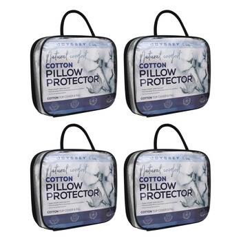 4x Odyssey Living Cotton Quilted Pillow Protector Pillowcase 50cm x 75cm White