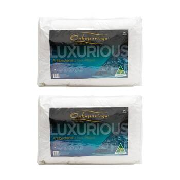 2x 2pc Onkaparinga Luxury Antibacterial Pillows Cotton Sateen Cover Breathable