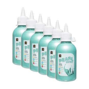 6PK Educational Colours Pearl Junior Student Acrylic Paint Green 250ml 3y+