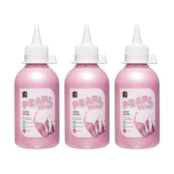3PK Educational Colours Pearl Junior Student Acrylic Paint Pink 250ml 3y+