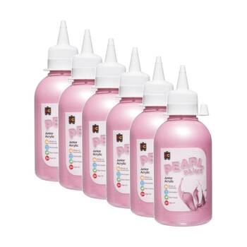 6PK Educational Colours Pearl Junior Student Acrylic Paint Pink 250ml 3y+