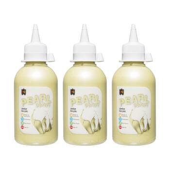 3PK Educational Colours Pearl Junior Student Acrylic Paint Yellow 250ml 3y+