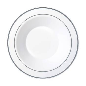 6x 6pc Partyware Reusable Heavy Duty Bowl Set W/ Silver Lining 190mm White