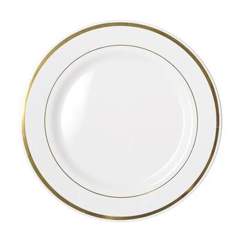 24x 6pc Partyware Heavy Duty Dinner Plates Set W/ Gold Lining 260mm White