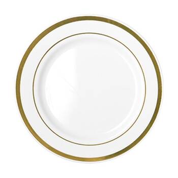 24x 6pc Partyware Heavy Duty Lunch Plates Set W/ Gold Lining 190mm White