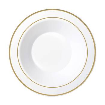 6x 6pc Partyware Reusable Heavy Duty Bowl Set W/ Gold Lining 190mm White