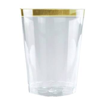24x 6pc Partyware Hard Plastic Drinking Tumbler Cup Set W/ Gold Rim 250ml Clear