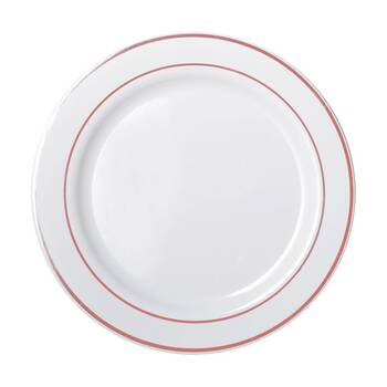 12x 6pc Partyware Heavy Duty Dinner Plates Set W/ Rose Gold Lining 260mm White