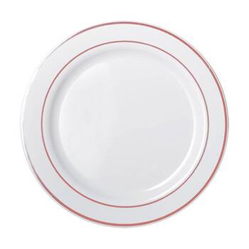 12x 6pc Partyware Heavy Duty Lunch Plates Set W/ Rose Gold Lining 190mm White