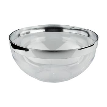 12x Partyware Reusable Heavy Duty Salad Bowl W/ Silver Rim 240mm Clear