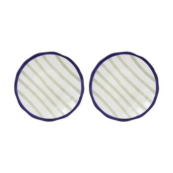 2PK Porto Sable Kitchen Round Platter White & Sage Green Stripe 35cm