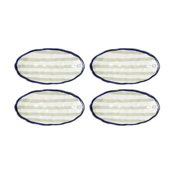 4PK Porto Sable Kitchen Oval Platter White & Sage Green Stripe 31cm