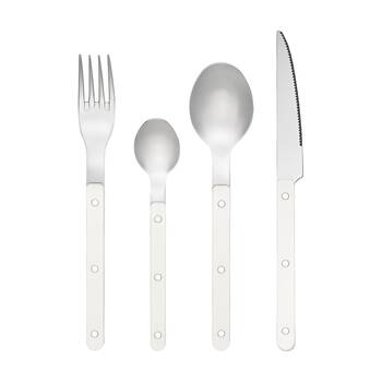 16pc Porto Sona Dinnerware Cutlery Set W/ Fork Knives & Spoons Vanilla Off White