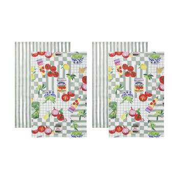 2x 2pc Porto Italian Inspired Valentina Kitchen Tea Towels Sage Green 45x70cm