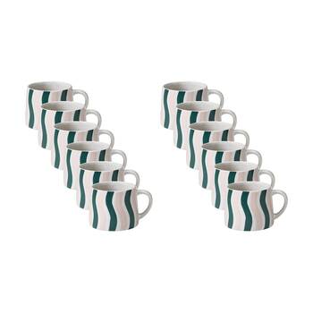 12PK Porto Carnevale Stoneware Coffee Mug Green/Pink Wave Stripe 320ml