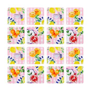 4x 4pc Porto Positano Inspired/Pink Check W/ Lemons Coasters 10cm