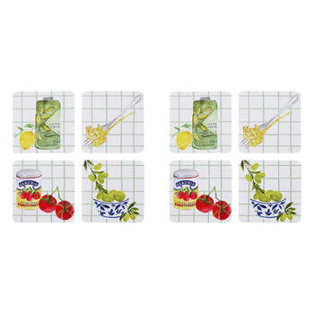 2x 4pc Porto Valentina Food Illustration Rectangle Coasters 10cm