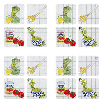 4x 4pc Porto Valentina Food Illustration Rectangle Coasters 10cm