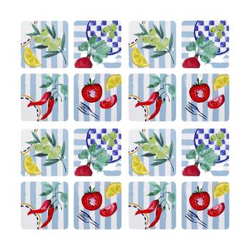 4x 4pc Porto Multicoloured Cucina Mediterranean Rectangle Coasters 10cm