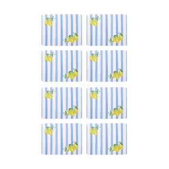 2x 4pc Porto Limone Lemon & Blue Stripe Dinner Placemats 34x26.5cm