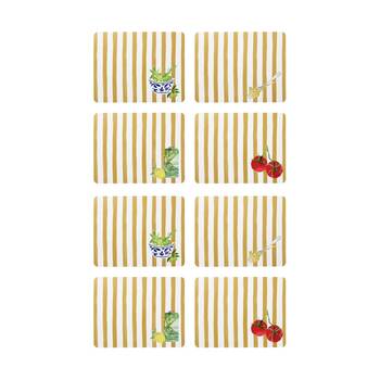 2x 4pc Porto Beige Stripe & Florence Food Rectangle Dinner Placemats 34x26.5cm