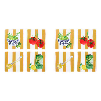 2x 4pc Porto Beige Stripe & Florence Food Rectangle Coasters 10cm