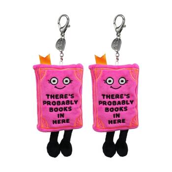 2x Punchkins Bag Charm Probably Books Plush Keyring With Metal Chain Pink