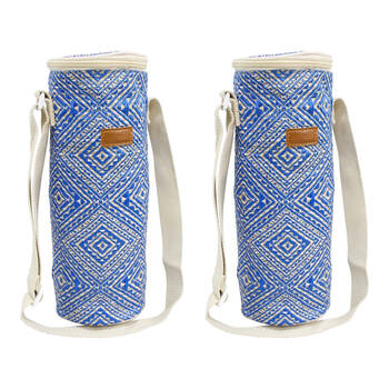 2PK LVD Santorini Insulated Wine Bottle Cooler Storage Travel Bag Blue