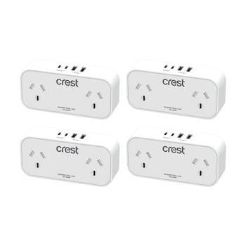 4PK Crest Double Power Adaptor 2 Socket Surge Protector AU/NZ Plug USB-C/A Wh